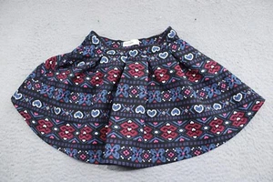 Abercrombie Kids Skirt Girls 9/10 Blue Red Hearts Flare Pull On Pleated Stretch - Picture 1 of 8