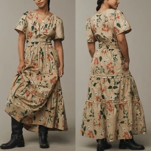 Anthropologie The Somerset Maxi Dress Womens 2X Khaki Tan Floral Pockets NWT - Picture 1 of 14