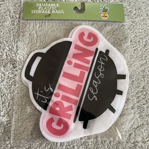 NUEVAS Bolsas de Almacenamiento de Plástico Reutilizables Es Temporada de Asar a la Parrilla Negra Roja 2 cuentas - Imagen 1 de 5