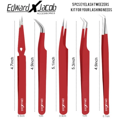 EDWARD X JACOB Professional Eyelash Extension Tweezers-Precision Tools-for Lash Artists - 5 Pcs