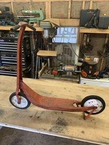 Vintage 1950's Metal Foot Push Scooter With Stand, Break and Rubber Tires - Picture 1 of 11