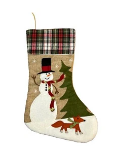 Hobby Lobby Snowman Christmas 17" Stocking Green Red Plaid Farmhouse Rustic - Picture 1 of 2