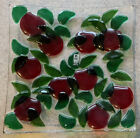 Mdina Glass  8 Sq Fused Art Glass Plate Cherry Clusters Etch Signed Malta