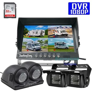 4 x HD 1080P 4Pin Caméra de recul IR Arrière Latérale Avant + 9" Split DVR Ecran - Imagen 1 de 11