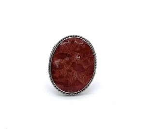 Anillo cabujón de coral rojo de plata de ley HSN. Talla 6 - Imagen 1 de 4