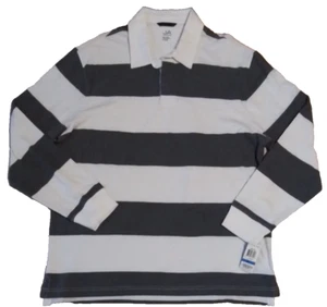 John Ashford Mens Shirt Long Sleeve Striped White Gray Polo 1/4 Button NEW - Picture 1 of 7