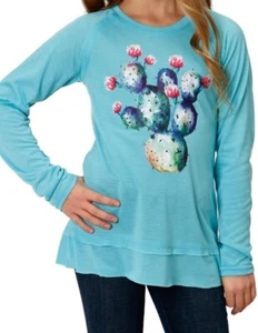 Roper Western Shirt Girls L/S Tee Cactus Turquoise 03-009-0513-6116 BU - Picture 1 of 2