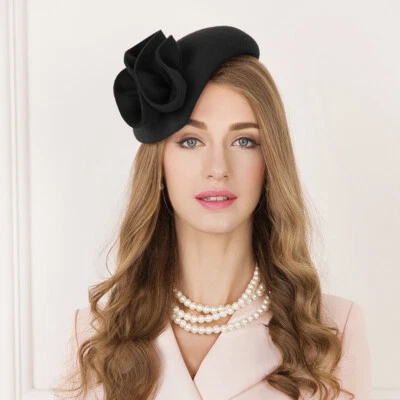 Lágrima Mujeres Lana Fieltro Fascinador Flor Tam Boina Casco Cóctel Sombrero A566 Foto 1 de 4