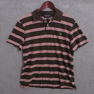 Vintage American Eagle Poloshirt Herren mittelbraun Retro Streifen Baumwolle Y2K - Bild 1 von 13