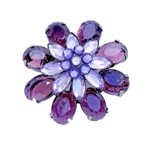 Vintage Crystal Brooch Amethyst Purple Multifaceted Pin Floral Prong Set Dome - Picture 1 of 10