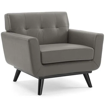 Modway Engage Top-Grain Leather Living Room Accent Armchair in Gray - Image 1 of 4