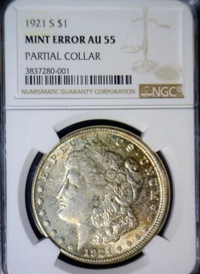 1921s ERROR NGC AU55 Partial Collar+ OFF CENTER Morgan Silver Dollar $1 AU+ Coin - Image 1 of 4