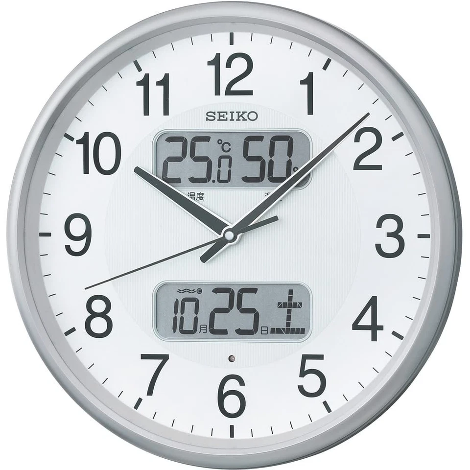 Seiko Clock Wall Clock Silver Metallic Diameter 35.0x5.2cm Radio Analog Calendar - Image 1 of 1