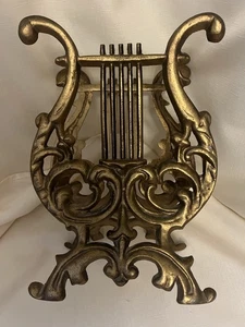 Vintage Mid Century Brass Lyre Shaped Music Book Holder - Picture 1 of 6