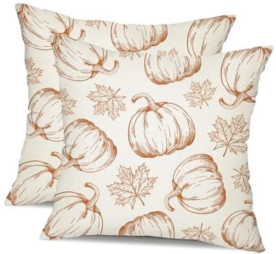  Capas de travesseiro de outono 18x18 18" x 18" (pacote com 2) folhas de bordo de abóbora laranja - Imagem 1 de 4
