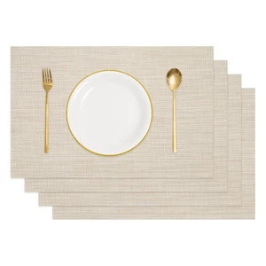Colchonetas de lino sintético, 12x18 pulgadas resistentes al calor (beige, 4 piezas) - Imagen 1 de 6