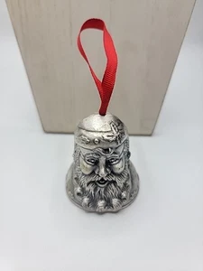 Santa Claus Pewter Bell Ornament With Red Ribbon EUC 2" - Picture 1 of 4