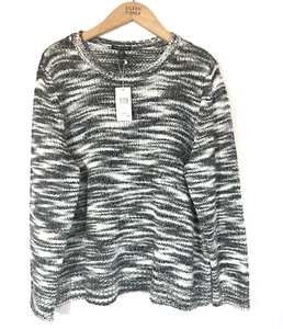 Eileen Fisher Black Marled Wool Silk Knit Sweater Sz XL NWT $378 - Picture 1 of 9