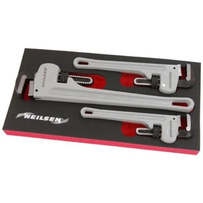 3pcs Aluminium Pipe Monkey Wrench Adjustable 10" 12" 18" Stilsons Pliers Set 116 - Image 1 of 3