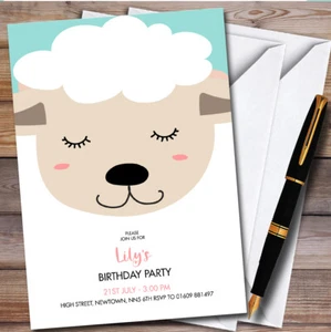 Modern Minimal Sheep Lamb Face Children's Birthday Party Invitations - Picture 1 of 1