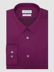 $80 Calvin Klein Men Slim-Fit Purple Stain Shield Stretch Dress Shirt 16.5 34/35 - Picture 1 of 1