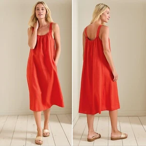 EILEEN FISHER Organic LINEN Midi Cami DRESS Sundress Size L Flame Red NEW $238 - Picture 1 of 10