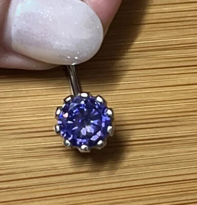 PURPLE RHINESTONE BLING STONE STUD SILVER JEWEL SHINY NAVEL RING BELLY RING NEW - Picture 1 of 11