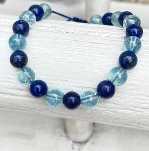 Lapis Lazuli - Aquamarine With Silver handcrafted bracelet - Picture 1 of 12