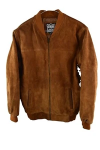Genuine Leather Mens Suede Bomber HArrington Brown Zip Up jacket Size S - Picture 1 of 8
