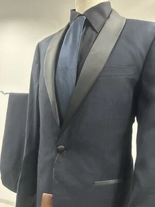 Smoking Hombre Azul Cuello Chal Made In Italy 46 48 50 52 54 56 58 60 Ceremonia - Imagen 1 de 18