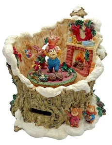 VTG Berkeley Designs Christmas Music Box Ceramic Dancing Bunnies Rabbits Santa - Picture 1 of 12
