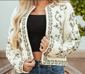 Jacket - Floral Embroidered Zip Up Jacket, sz L - Picture 1 of 6