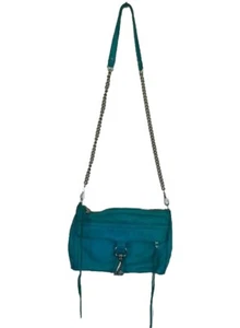 Rebecca Minkoff Mini Mac Leather Crossbody Bag Purse Teal Turquoise Silver Chain - Picture 1 of 12