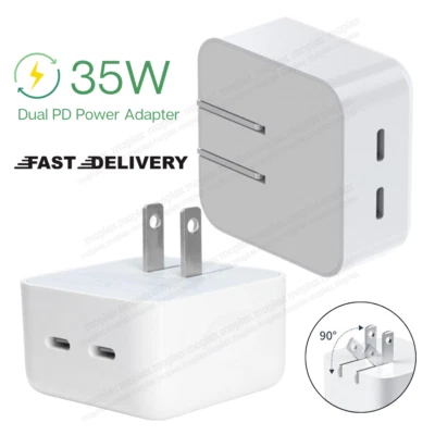 35W Dual USB Type C Wall Charger Block Power Adapter For Samsung iPhone iPad LG - Image 1 of 4