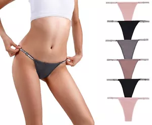 Women Ribbed Cotton Adjustable Thongs Underwear Lot Shine Sexy Panties 6 Pack XL - Picture 1 of 9