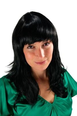 WIG ME UP Peluca Mujer Peluca Mujer Negro Retro Pony Escalonado Liso Largo 50 cm 1548-1B