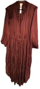 Chico's Peasant Detail Dress Russett Brown with Gold Color Detail Size 14 - Picture 1 of 7