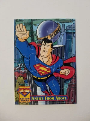 1996 SUPEMAN ACTION PACKS PUZZLE TRADING CARD #PZ6 JUSTICE FROM ABOVE - Image 1 of 2