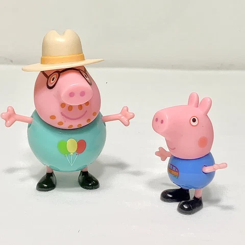 Peppa Pig Daddy 3” Tourist Hat & Balloon Shirt & Brother George 2” Jazware 2003 Cover