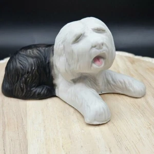 Antigua estatuilla de perro oveja inglés vintage cerámica blanca y negra - Imagen 1 de 6