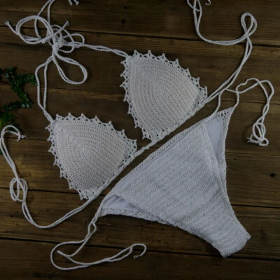 Traje de baño push up hecho a mano para mujer Feeler Crochet conjunto de bikini forro bañador Foto 1 de 4