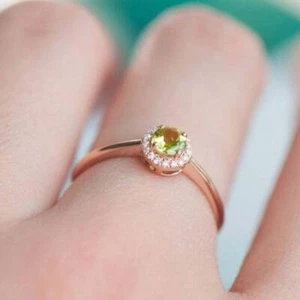 Natural Diamond and Peridot Gemstone 10k Rose Gold Engagement Ring A274 - Picture 1 of 4