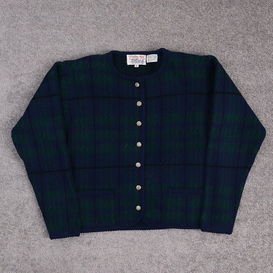 Vintage Women's Tally Ho Large Multicolor Plaid Long Sleeve Cardigan Sweater - Image 1 of 4