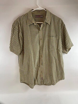 Grey Elephant Shirt Men's Size Large Black Yellow Button Up Seesucker Textured - Image 1 of 4