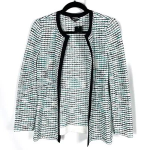 Misook Knit Jacket White Stripe Open Front Chain Trim Long Sleeve Sz XS - Picture 1 of 8