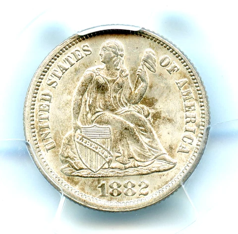 1882 Liberty Seated Dime, PCGS MS64 Cover