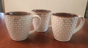 American Atelier Piper Mugs Set Of 3 Creamy White Brown Glaze 14 oz Farmhouse - Picture 1 of 8