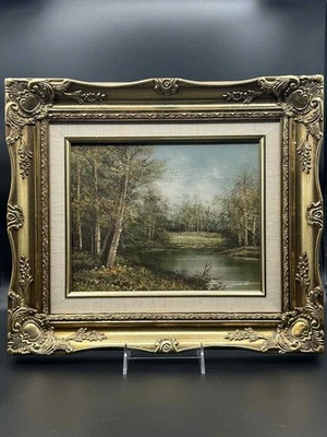 J. Medina Original Oil Painting Landscape 8x10, Ornate Gold Frame 15.25x13.5" - Image 1 of 4
