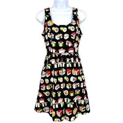 Retrolicious ModCloth Bento Box Sushi Print Sleeveless Dress Black Size Small - Image 1 of 4