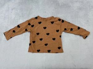 ZARA Langarm Mädchen Größe 6 Braun Schwarz Langarm Herzmuster Baumwolle Top - Bild 1 von 6